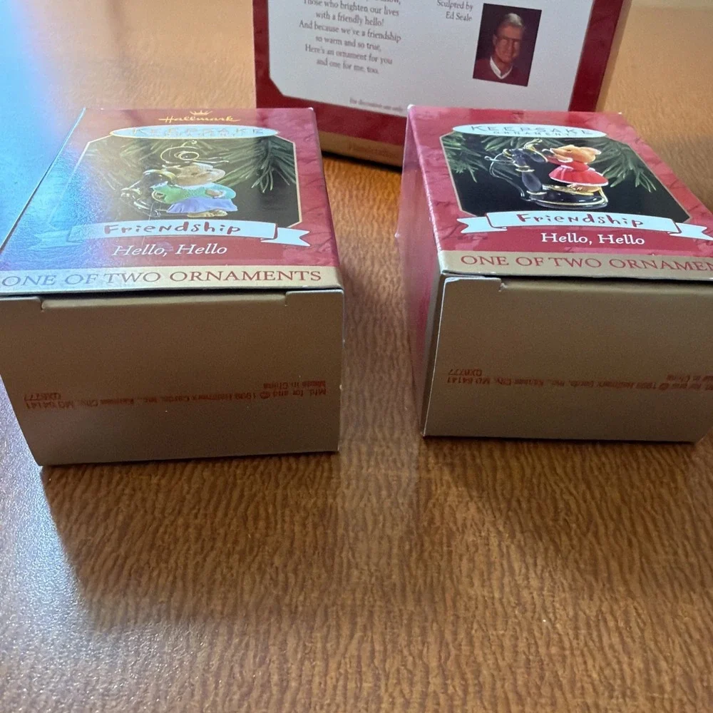 Hallmark Ornament Christmas Friendship Hello Hello 1999 Holiday Set of 2 Vintage